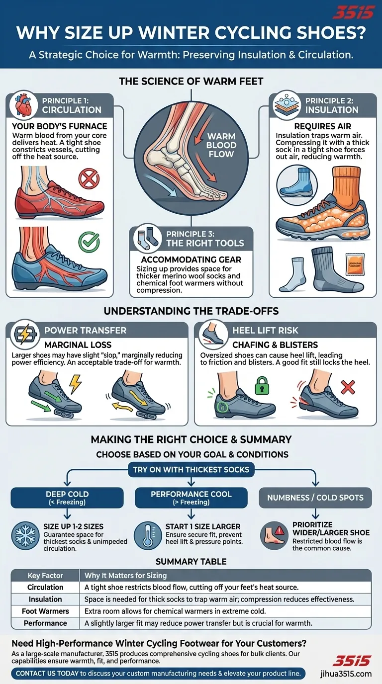 Pourquoi acheter des chaussures de cyclisme d'hiver une ou deux tailles au-dessus ? La clé de la chaleur et de la circulation Guide Visuel