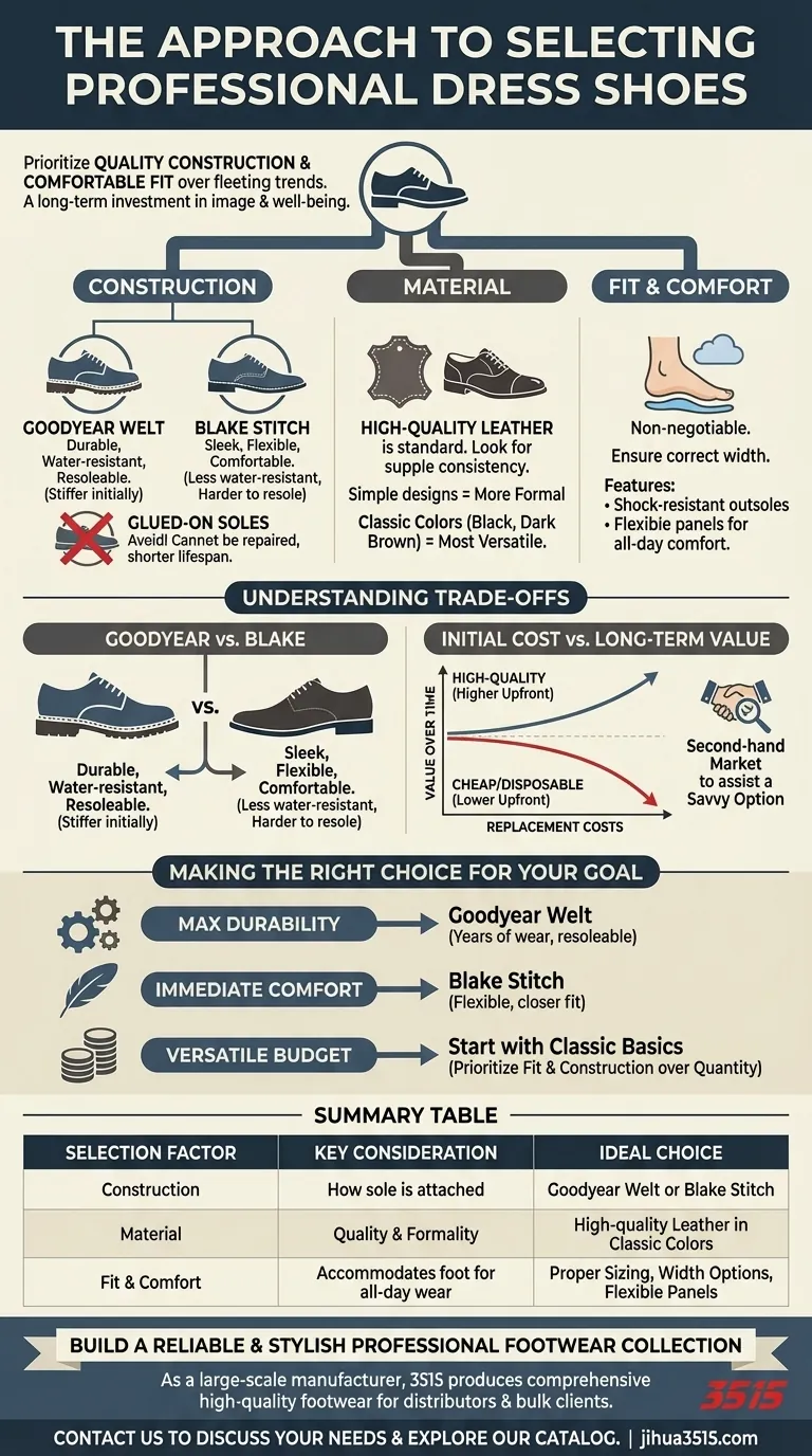 Какой должен быть общий подход к выбору профессиональной обуви? Инвестируйте в качество, посадку и вневременной стиль Визуальное руководство