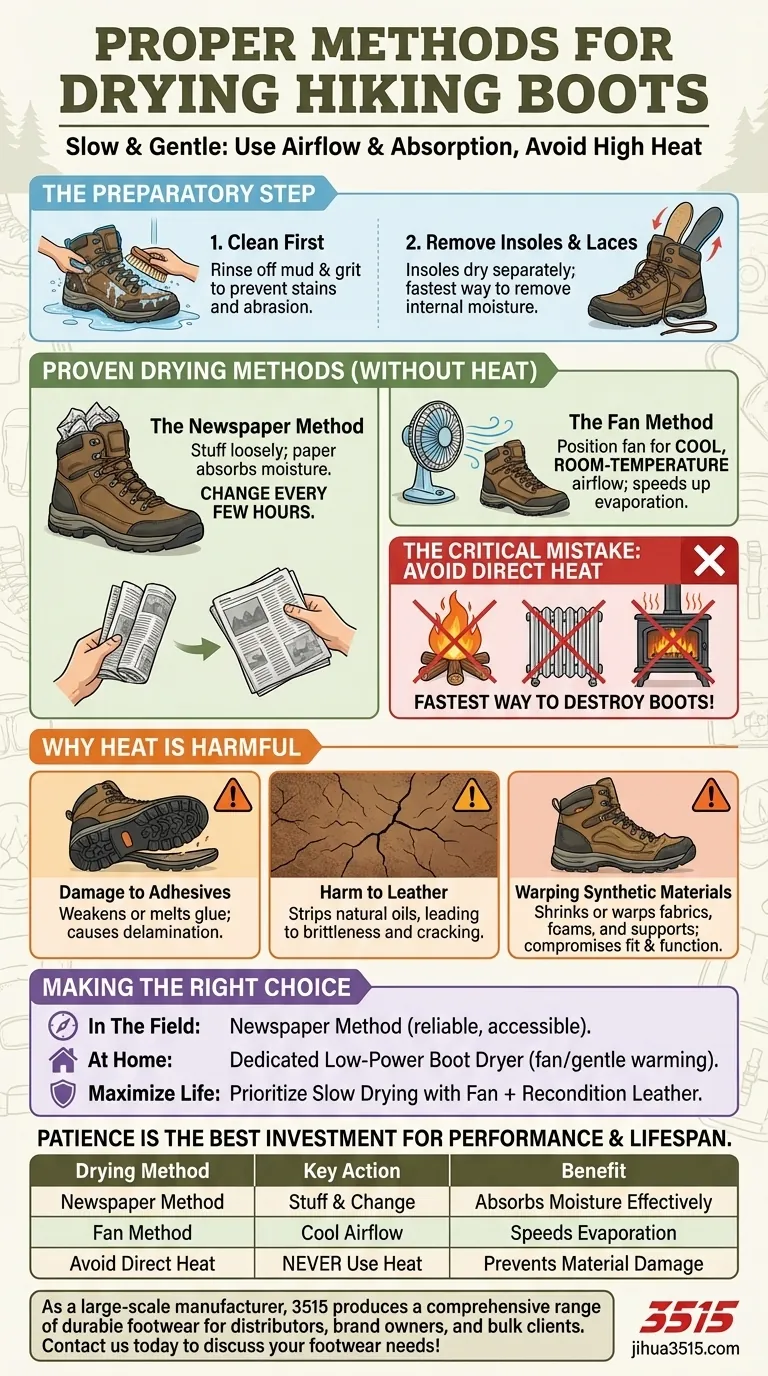 Quelles sont les méthodes appropriées pour sécher les chaussures de randonnée ? Préservez la durée de vie de vos chaussures grâce à un séchage sûr Guide Visuel