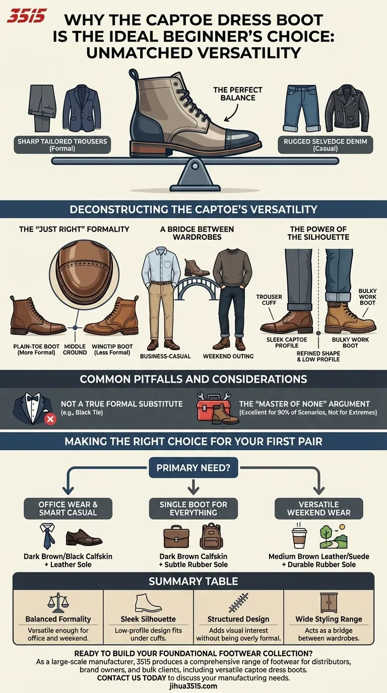 What makes the captoe dress boot a good choice for beginners? The Ultimate Versatile Foundation for Your Wardrobe Visual Guide