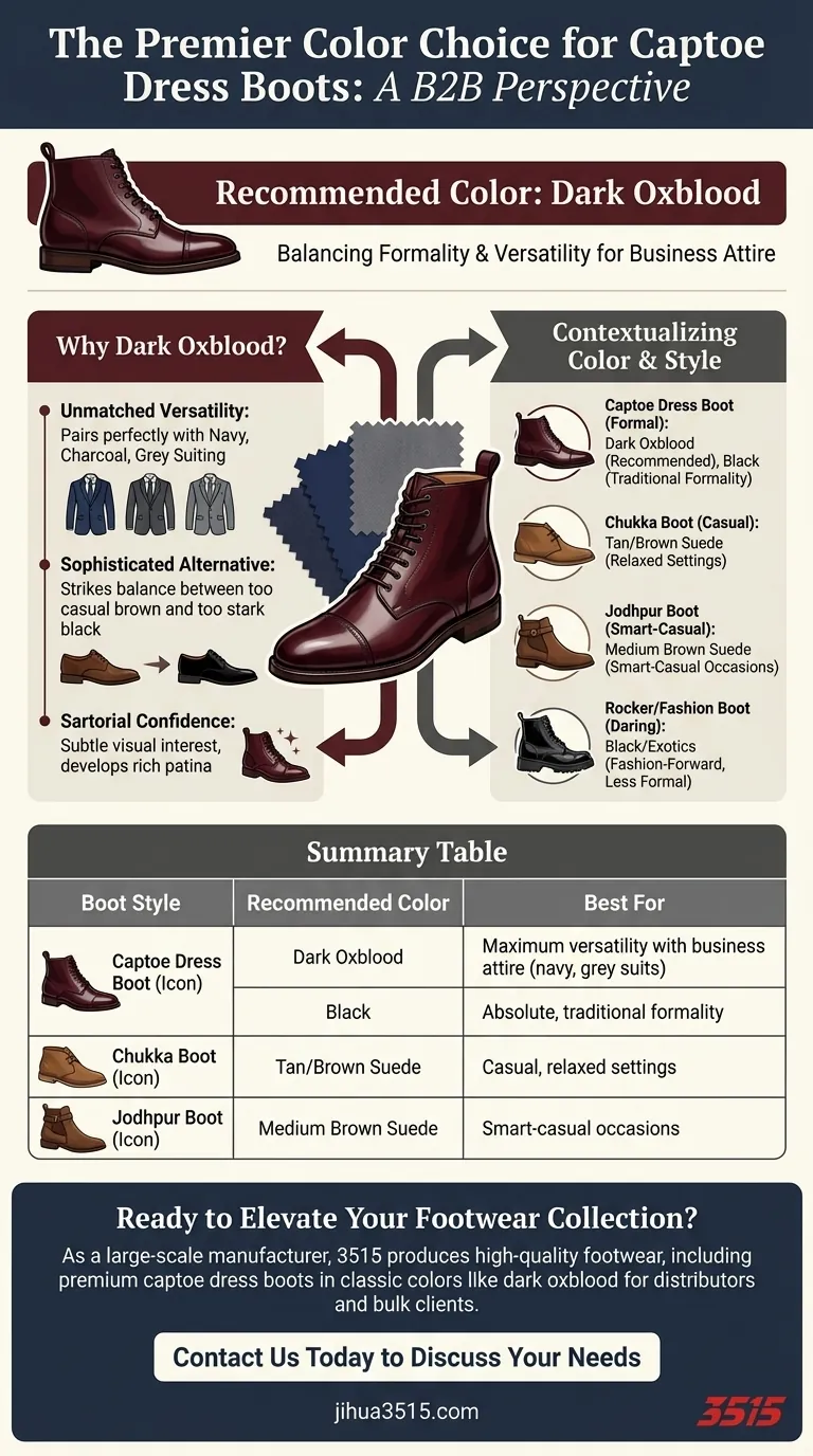 Quelle est la couleur recommandée pour les bottes habillées à bout golf ? Choisissez le bordeaux foncé pour une polyvalence inégalée Guide Visuel