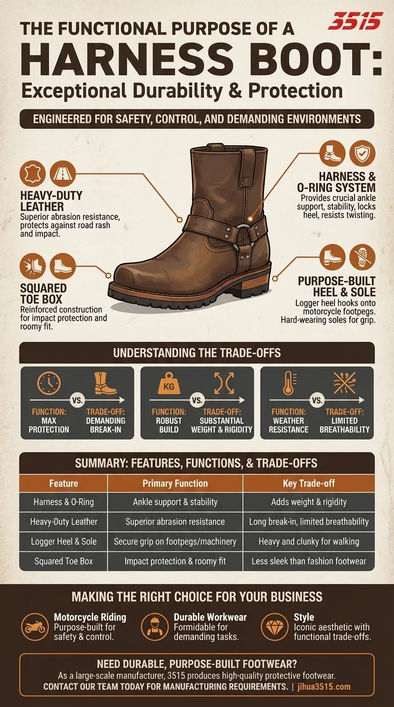 Quel est le but principal d'une botte à harnais ? Conçue pour la protection et la durabilité Guide Visuel