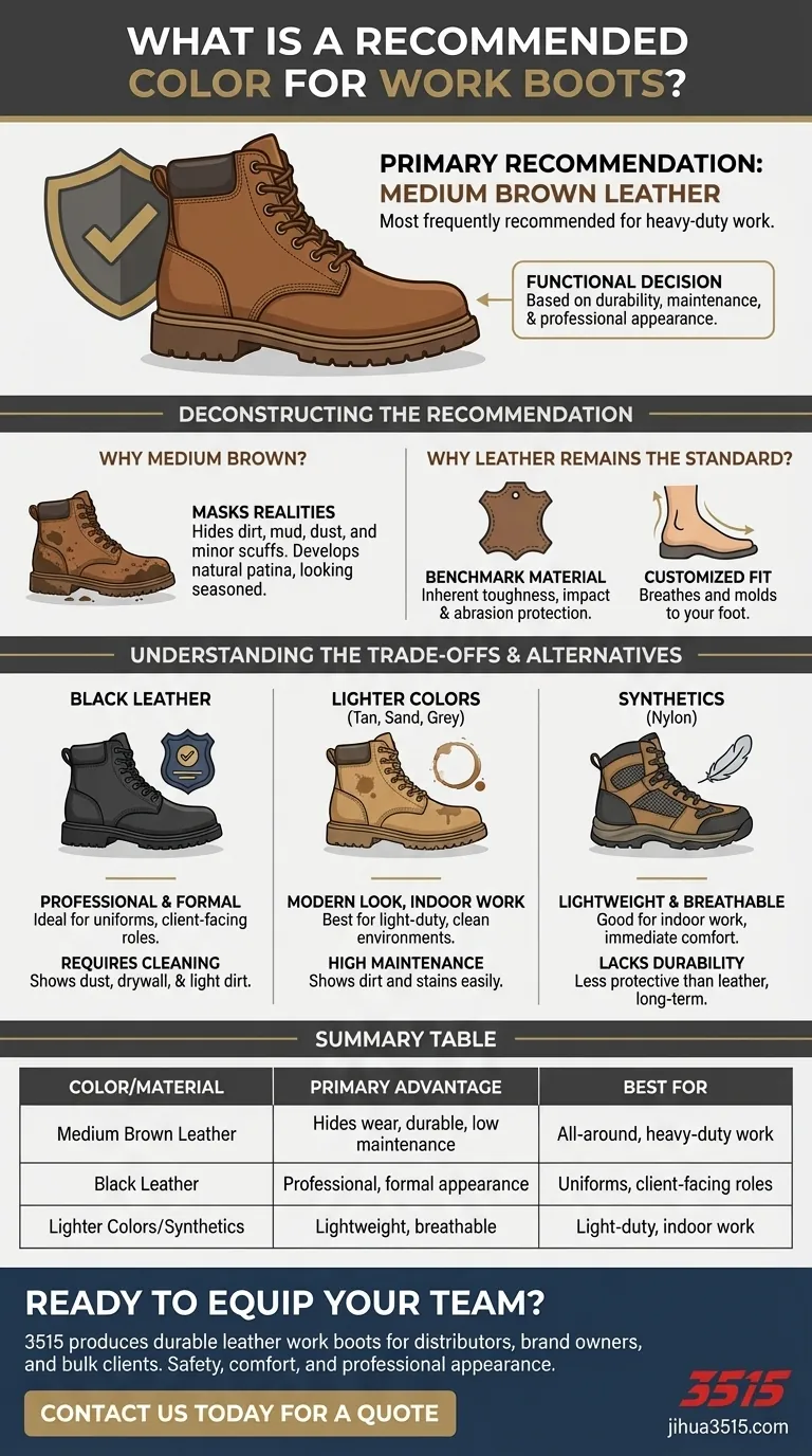 Quelle est la couleur recommandée pour les bottes de travail ? Découvrez le meilleur choix pour la durabilité et le professionnalisme. Guide Visuel