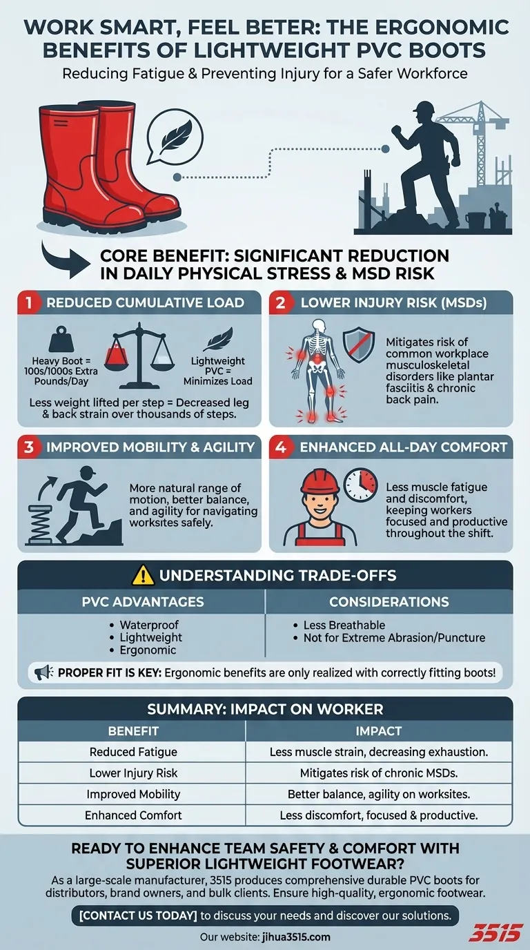 Comment la légèreté des bottes en PVC profite-t-elle aux travailleurs ? Réduit la fatigue et prévient les blessures Guide Visuel