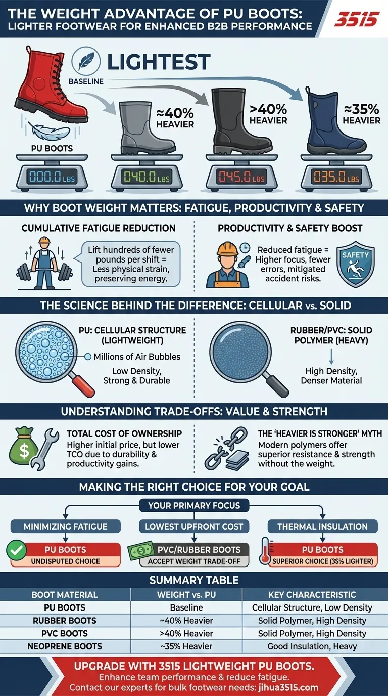 Comment les bottes en PU se comparent-elles en termes de poids ? Obtenez des chaussures 40 % plus légères pour moins de fatigue Guide Visuel