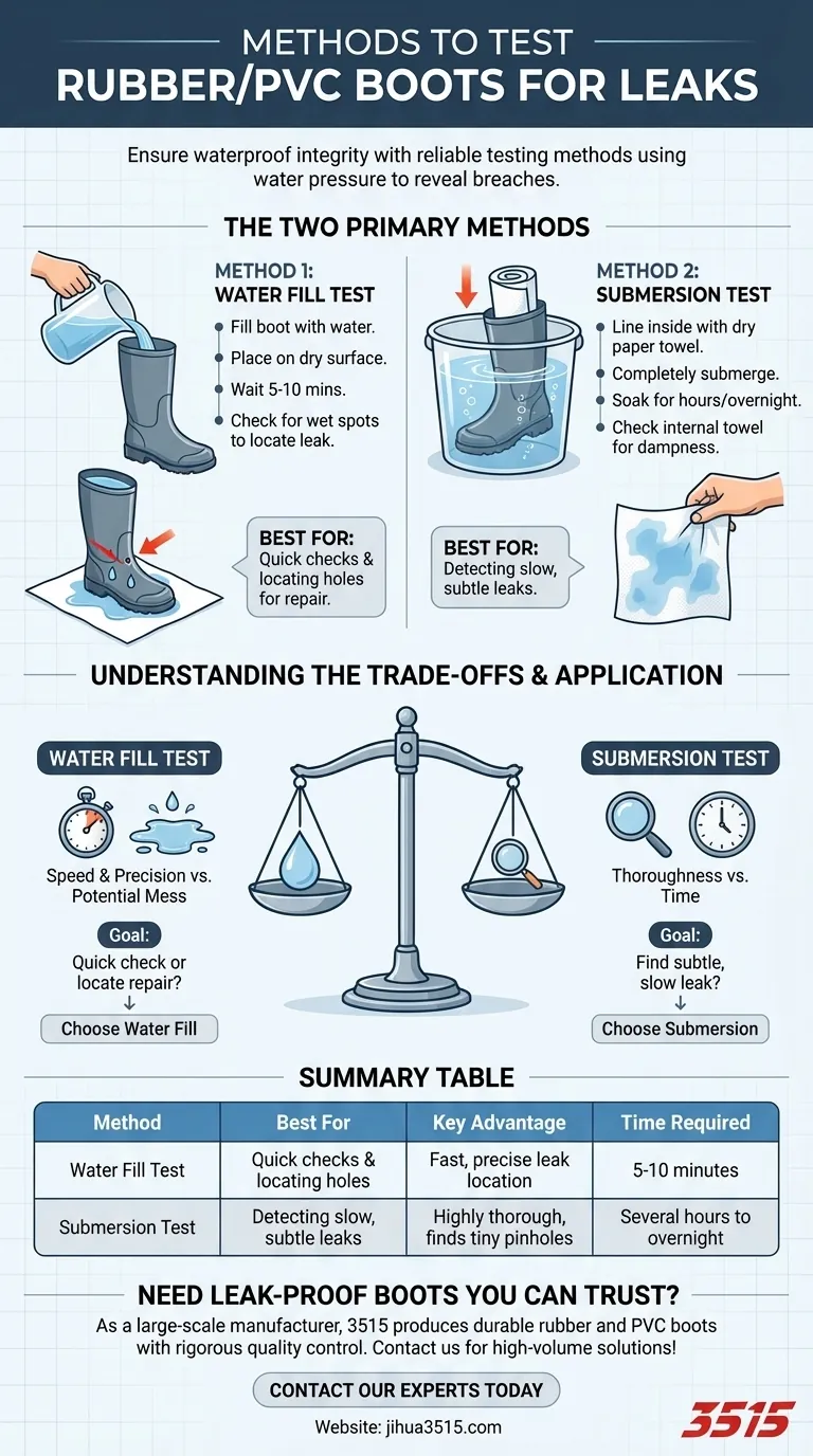 ما هي طرق اختبار الأحذية المطاطية أو المصنوعة من بلاستيك PVC للتأكد من عدم وجود تسرب؟ تأكد من أن حذائك مقاوم للماء بنسبة 100% دليل مرئي