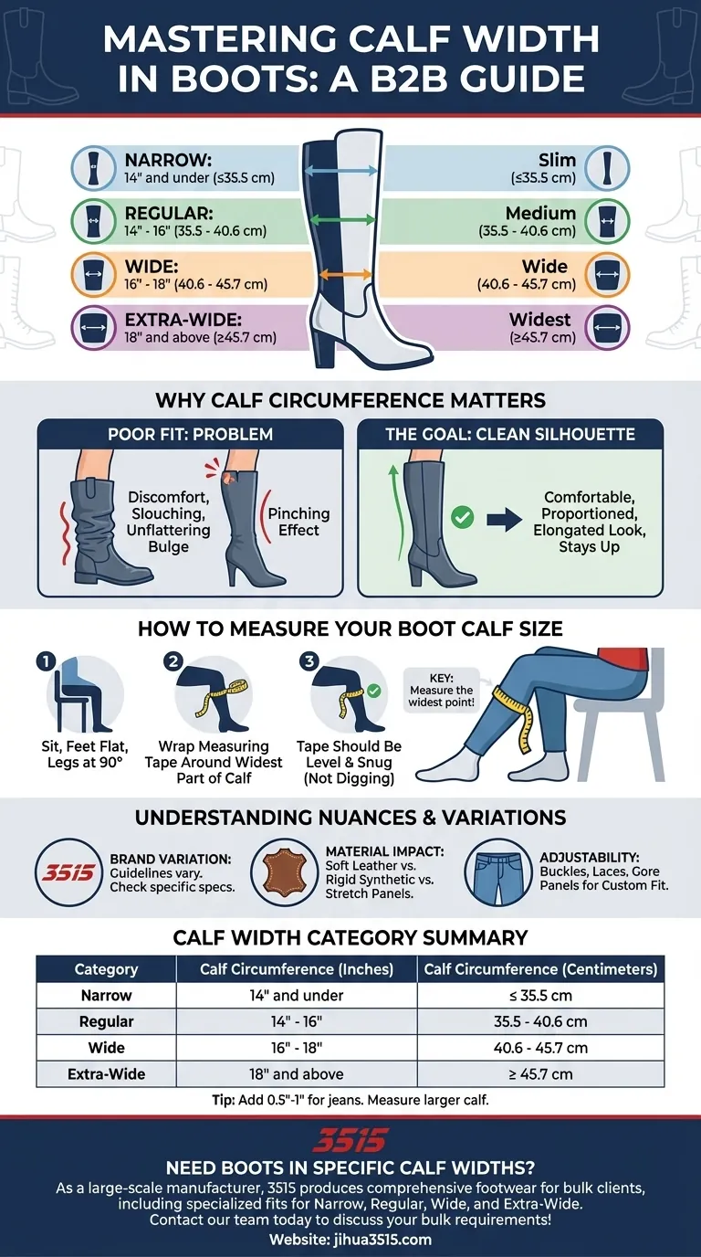 Quelles sont les catégories standard pour la largeur du mollet dans les bottes ? Trouvez votre ajustement parfait pour le confort et le style. Guide Visuel