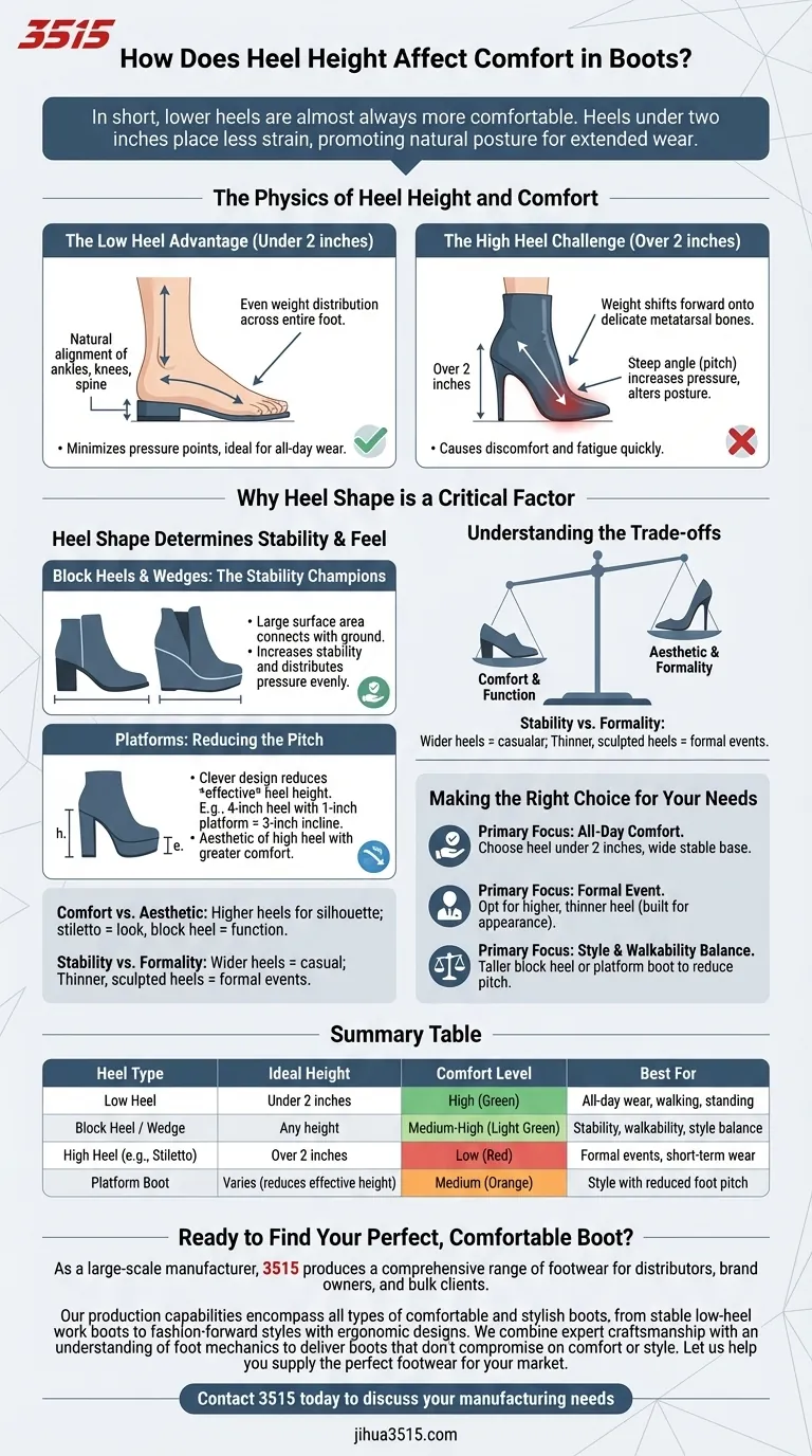 In che modo l'altezza del tacco influisce sul comfort degli stivali? La chiave per indossarli tutto il giorno Guida Visiva