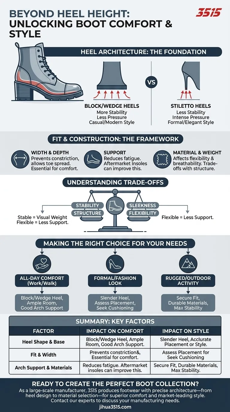 Quels facteurs, outre la hauteur du talon, influencent le confort et le style des bottes ? Trouvez votre ajustement parfait au-delà du talon. Guide Visuel