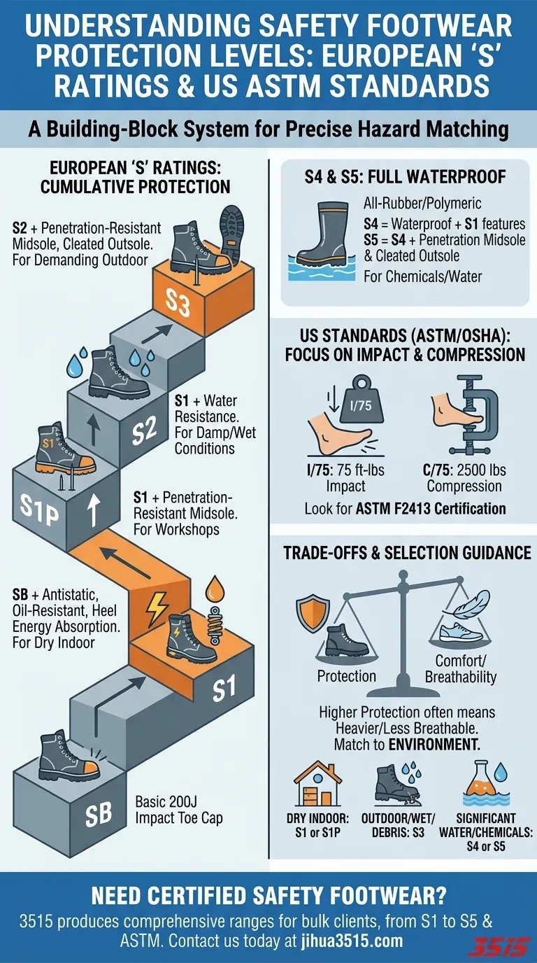 ما هي مستويات الحماية المختلفة لأحذية السلامة؟ دليل S1 و S3 والمزيد دليل مرئي