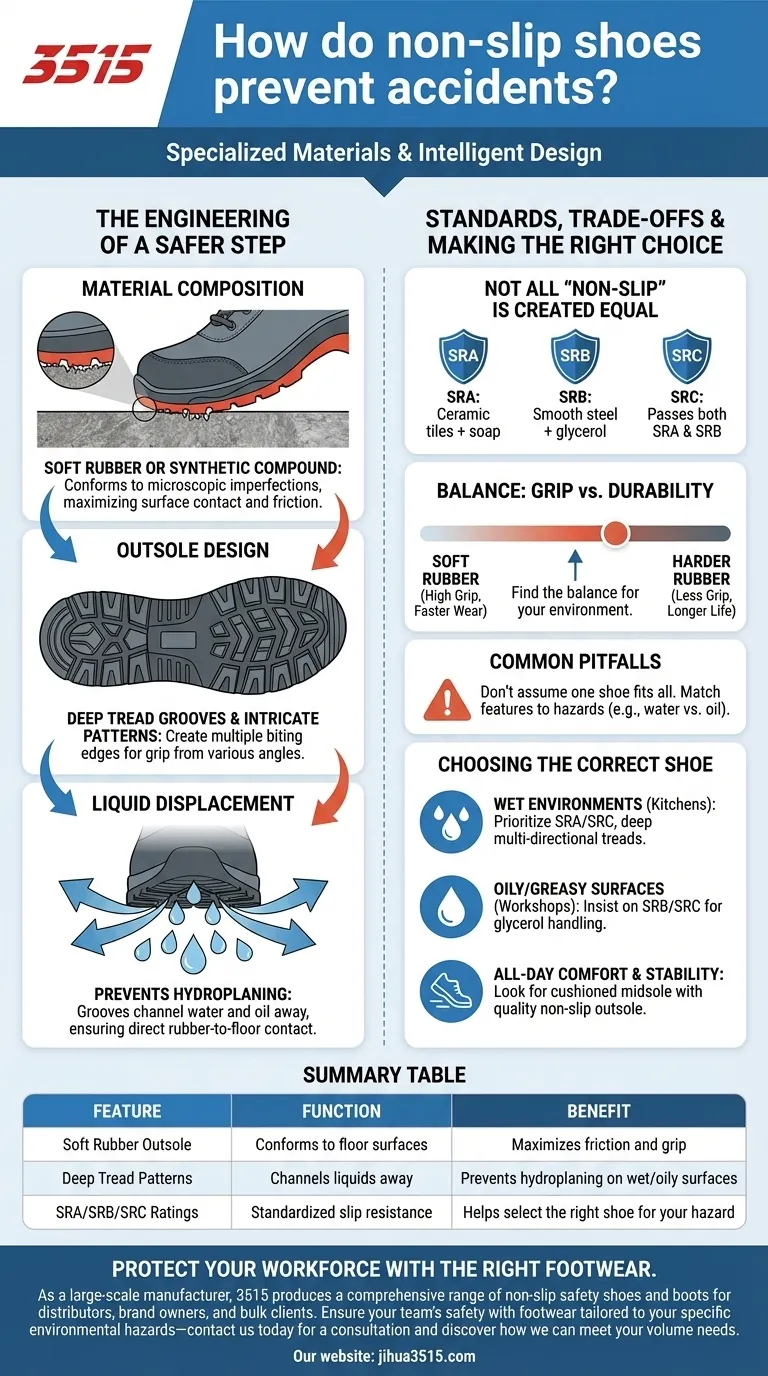 Come fanno le scarpe antiscivolo a prevenire gli incidenti? L'ingegneria dietro la sicurezza sul lavoro Guida Visiva