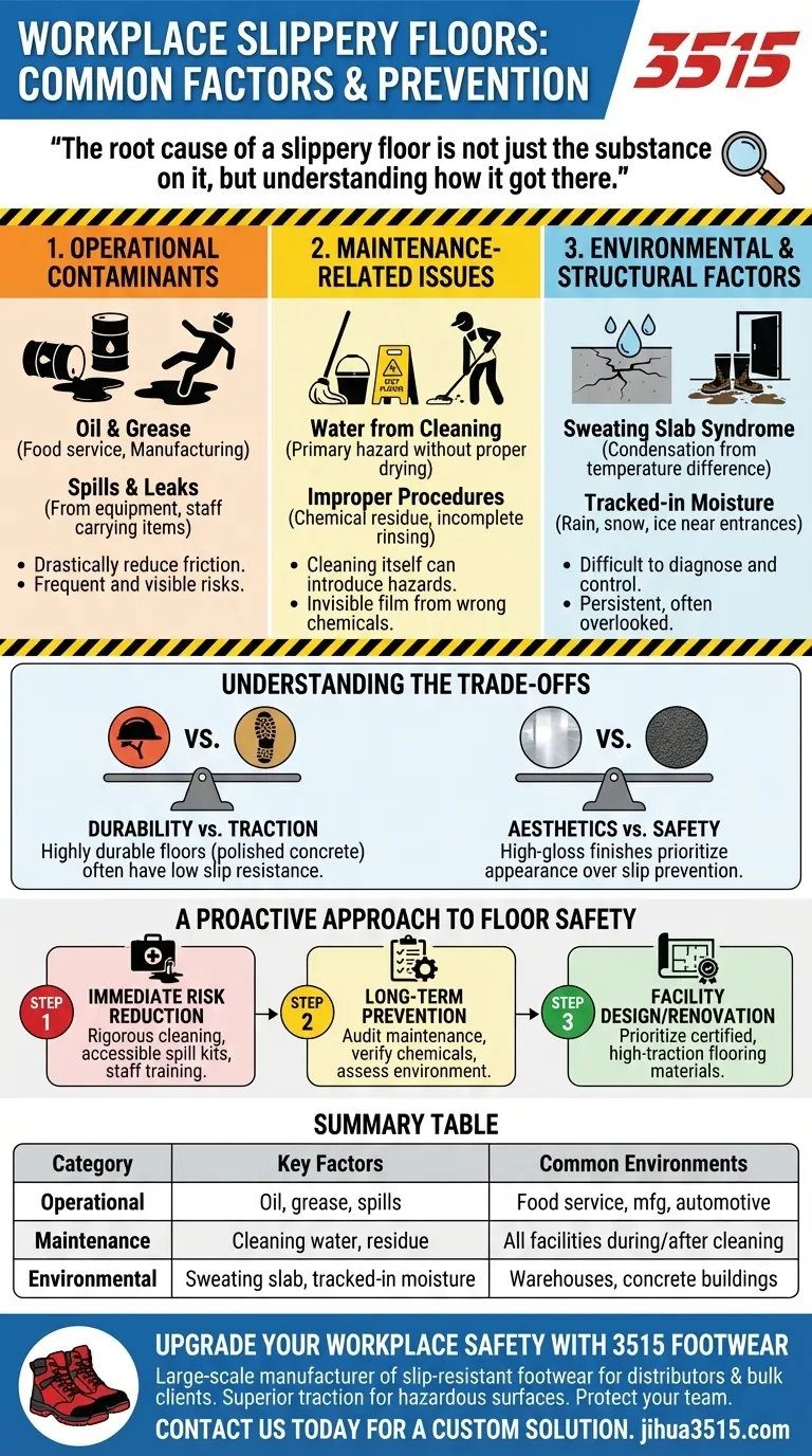 Quels sont les facteurs courants contribuant aux sols glissants sur les lieux de travail ? Un guide de prévention proactive Guide Visuel