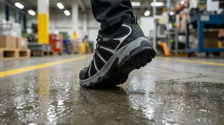 Qual é a primeira defesa recomendada contra pisos escorregadios? Calçado Antiderrapante para Segurança Imediata