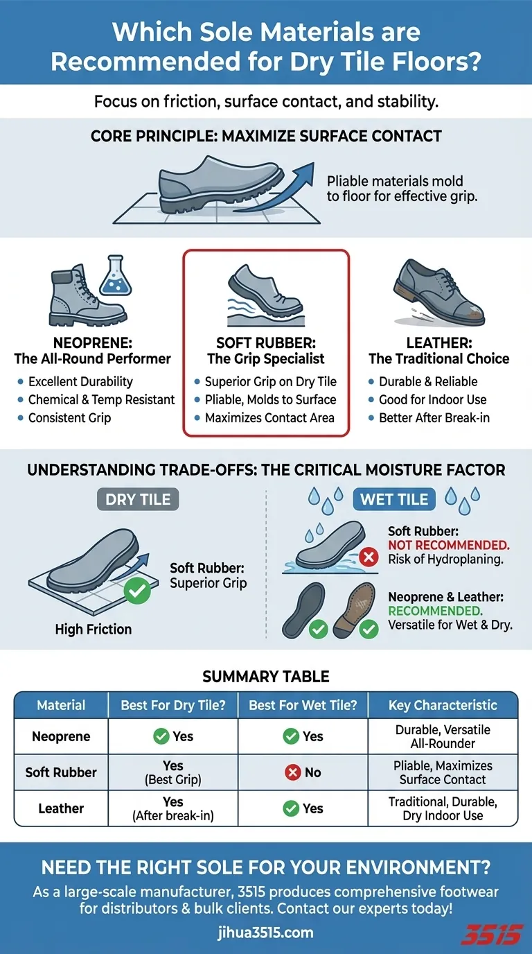 ما هي مواد النعل الموصى بها للأرضيات البلاط الجافة؟ ضمان أقصى قدر من الثبات والتوازن دليل مرئي