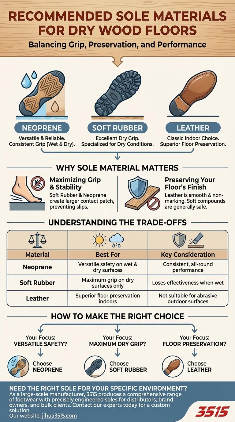 Quali materiali per la suola sono raccomandati per i pavimenti in legno asciutto? Massimizza l'aderenza e proteggi il tuo pavimento Guida Visiva