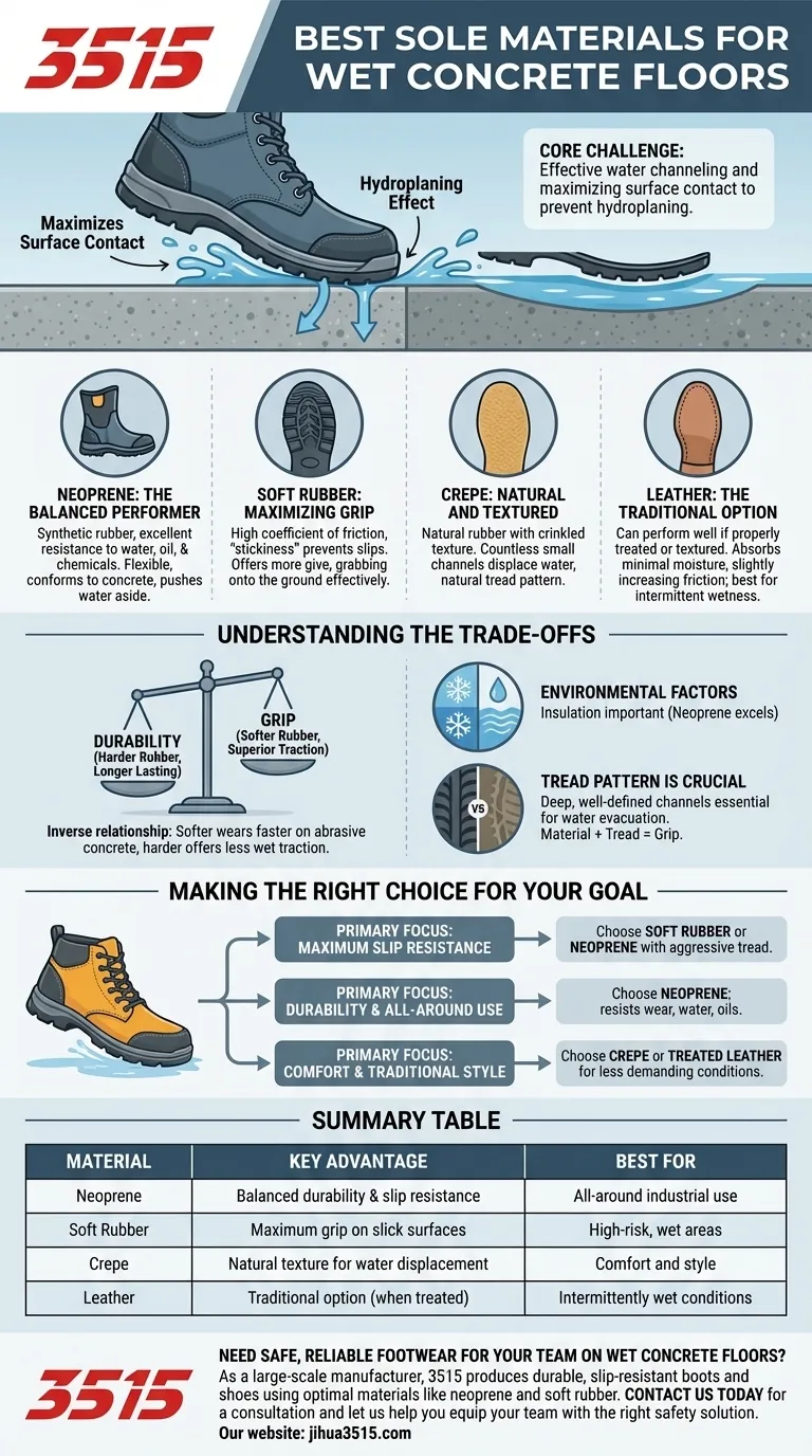 Quali materiali per la suola sono raccomandati per pavimenti in cemento bagnato? Scegli la presa più sicura per il tuo team Guida Visiva