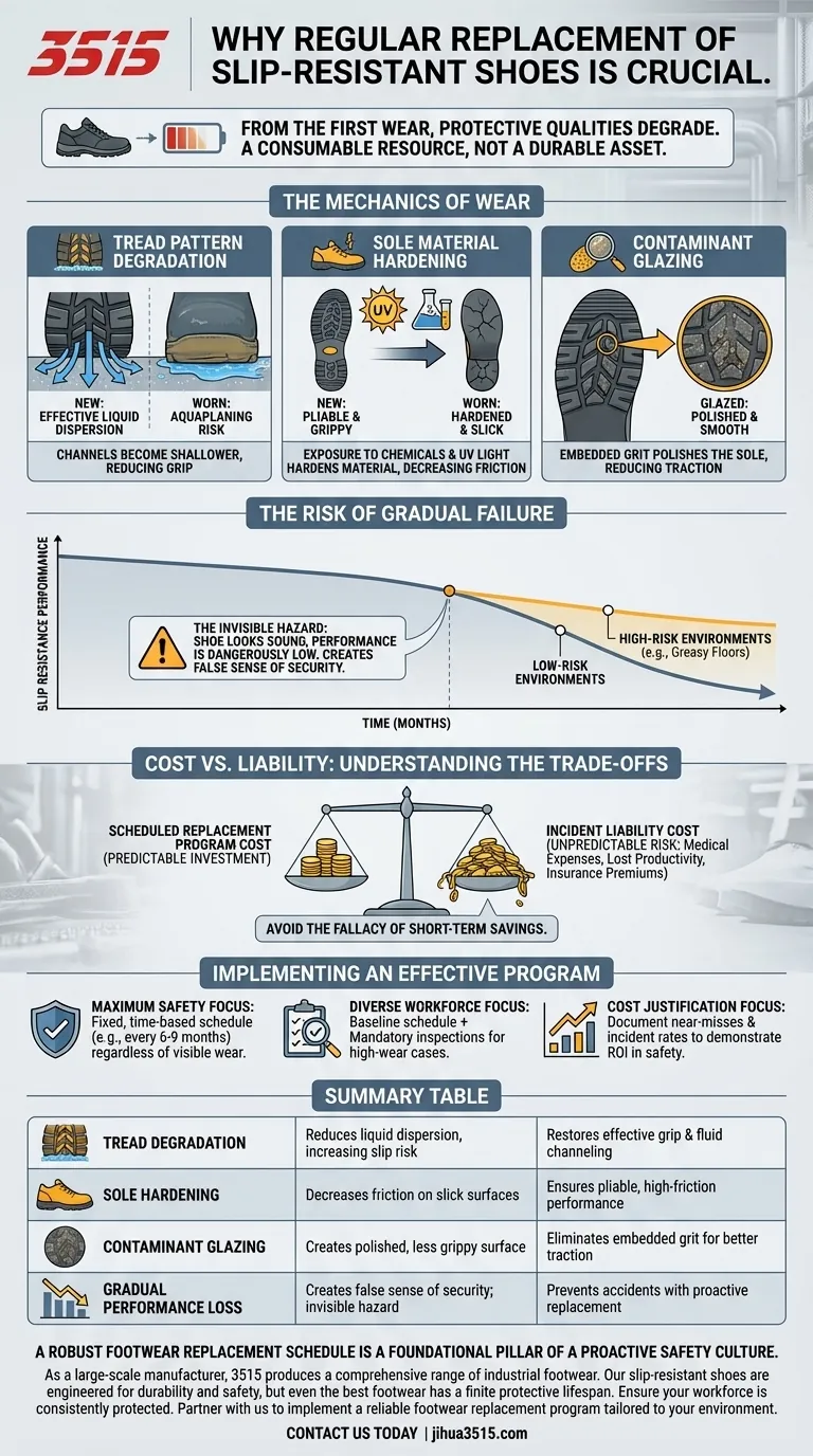 Perché i programmi di calzature industriali dovrebbero includere la sostituzione regolare delle scarpe antiscivolo? Garantire la sicurezza costante Guida Visiva