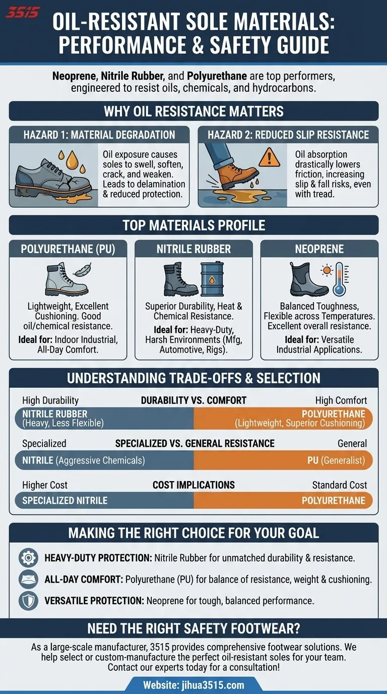 Quale materiale per la suola offre eccellenti prestazioni in termini di resistenza all'olio? Trova la soluzione migliore per il tuo settore Guida Visiva