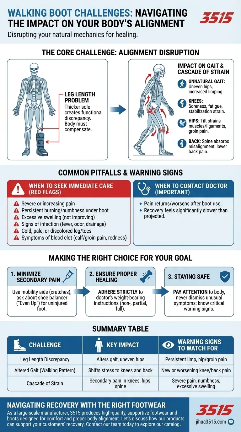 Quels sont les défis courants rencontrés lors du port d'une botte de marche ? Évitez les douleurs secondaires et assurez une récupération en douceur. Guide Visuel