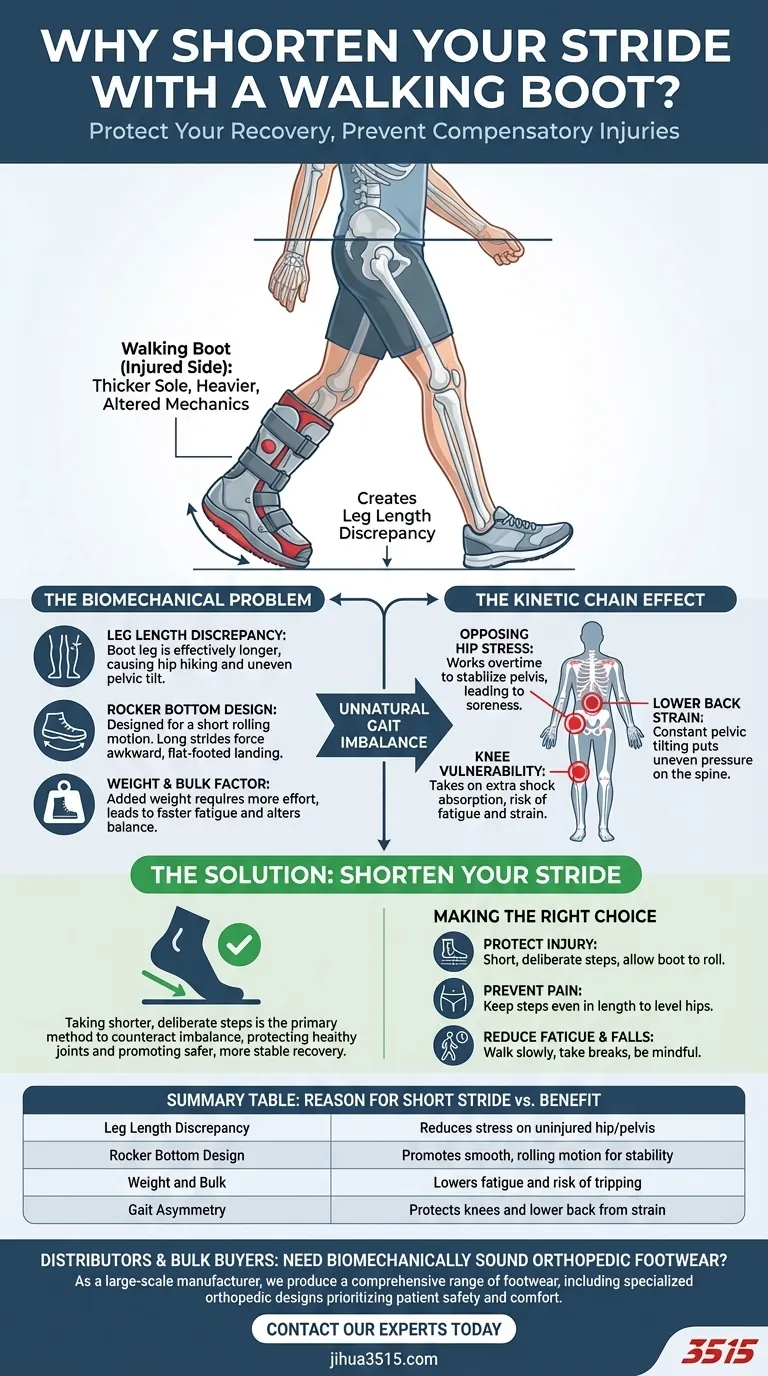 Pourquoi est-il recommandé de raccourcir sa foulée en portant une botte de marche ? Pour protéger vos hanches, vos genoux et votre dos Guide Visuel