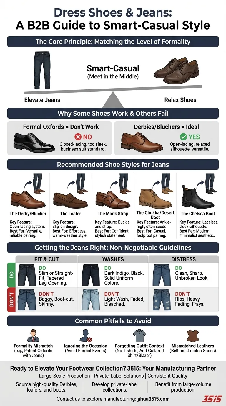 ما هي أنماط أحذية رسمية مناسبة للارتداء مع الجينز؟ دليل الأناقة الكاجوال الذكي دليل مرئي