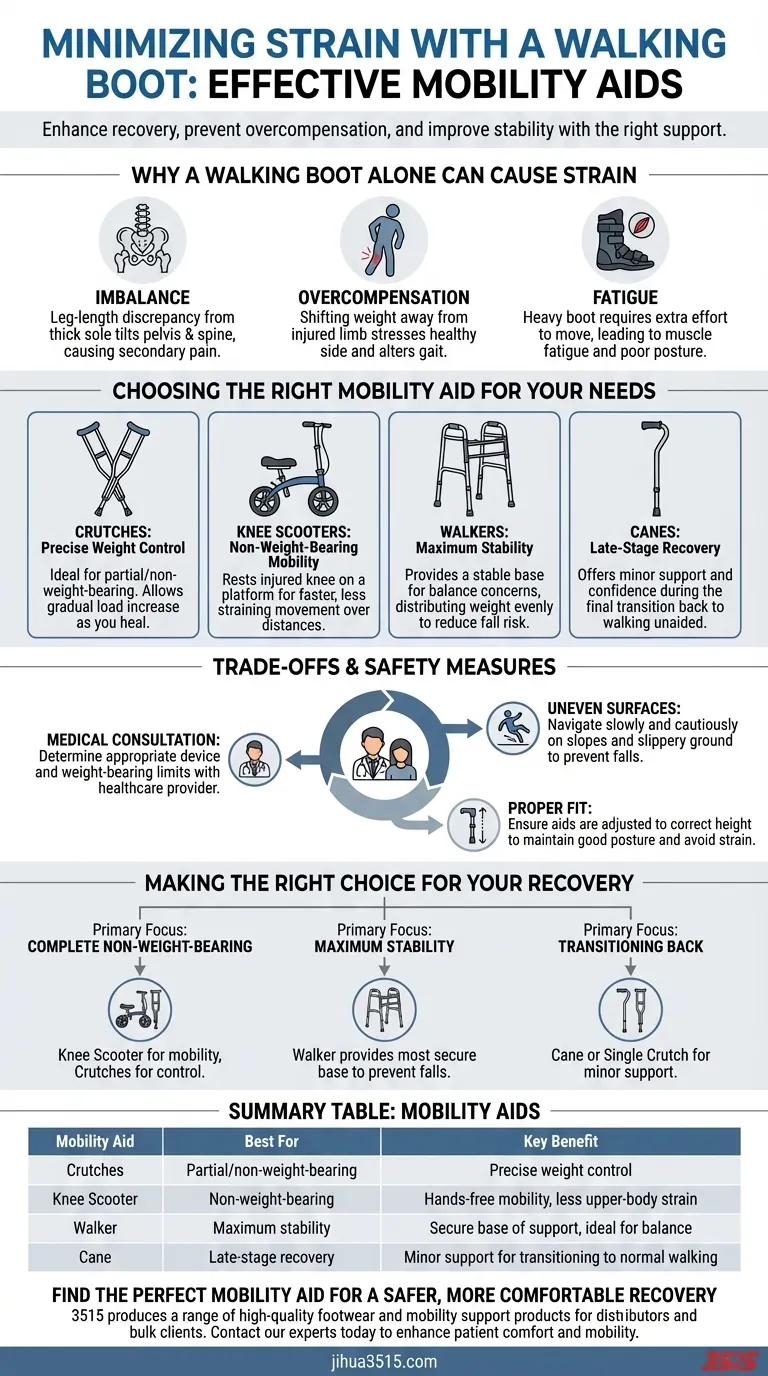 Какие вспомогательные средства передвижения можно использовать для минимизации нагрузки при ношении ортопедического ботинка? Найдите правильную поддержку для вашего восстановления Визуальное руководство