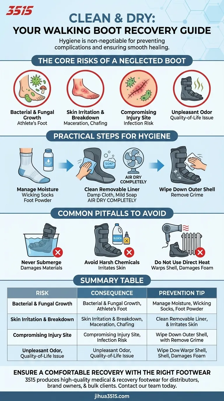 Pourquoi est-il important de garder la botte de marche propre et sèche ? Prévenir les infections et accélérer la guérison Guide Visuel
