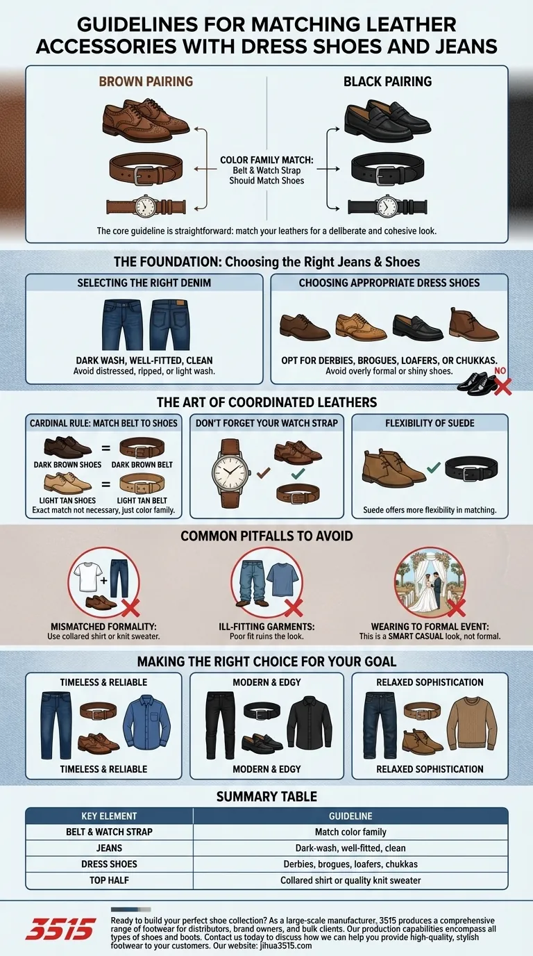 Каковы правила сочетания кожаных аксессуаров с классическими туфлями и джинсами? Создайте гармоничный образ в стиле smart casual Визуальное руководство
