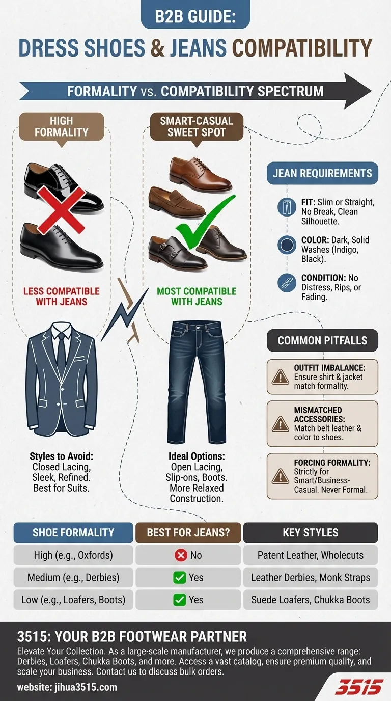 ドレッシーな靴のフォーマルさがジーンズとの相性にどう影響するか？完璧な組み合わせのガイド ビジュアルガイド