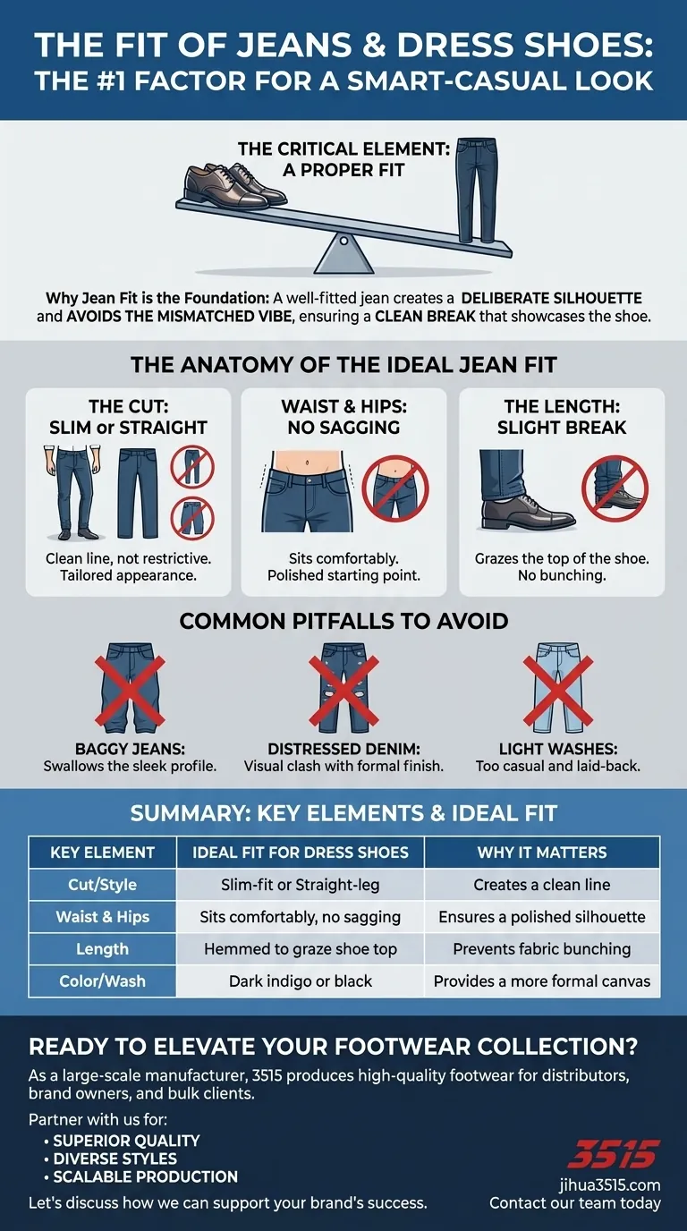 Quanto è importante la vestibilità dei jeans quando li si indossa con scarpe eleganti? Il fattore critico per un look curato Guida Visiva