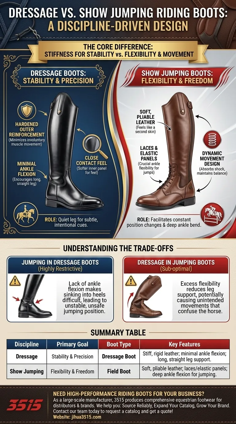 Quelles sont les principales différences entre les bottes de dressage et les bottes de saut d'obstacles ? Choisissez la bonne botte pour votre discipline Guide Visuel