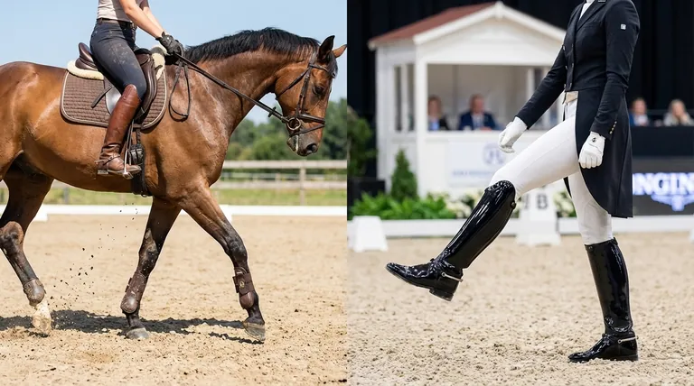 Quelles caractéristiques rendent une botte adaptée à l'entraînement de dressage par rapport à la compétition ? Durabilité vs. Élégance expliquées