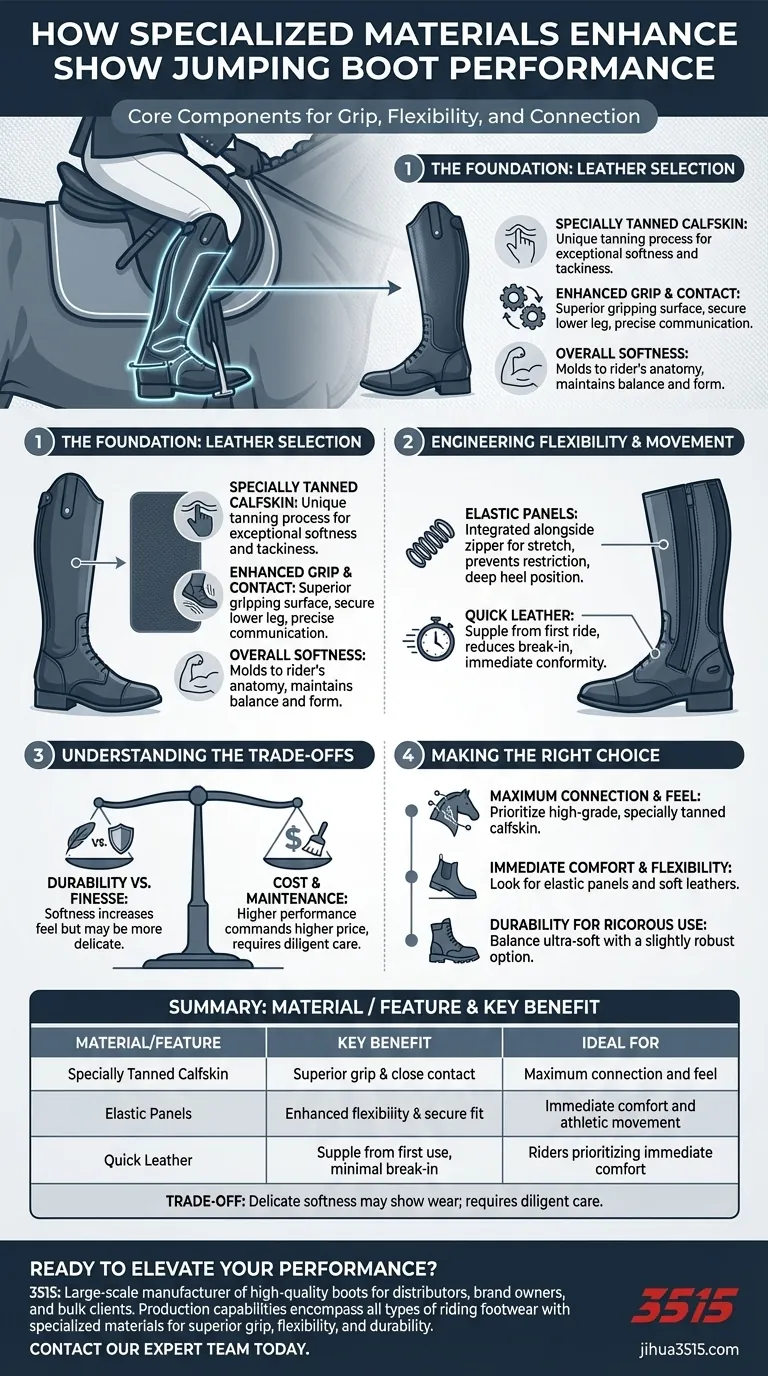 Comment les matériaux spécialisés améliorent-ils les performances des bottes d'équitation de saut d'obstacles ? Libérez une adhérence et une flexibilité supérieures Guide Visuel