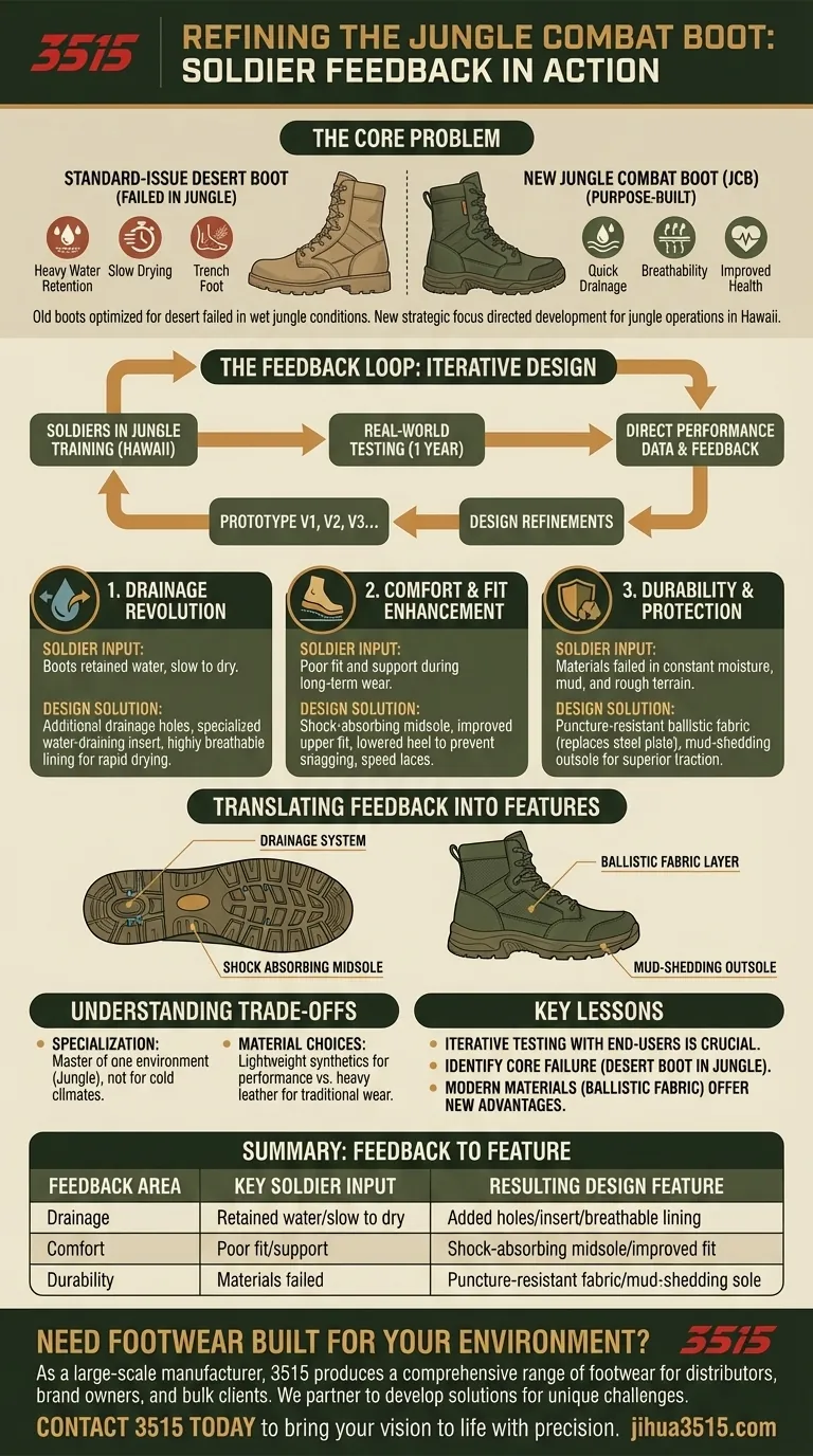 Quels commentaires ont été utilisés pour affiner la conception de la nouvelle botte de jungle ? Une étude de cas sur l'innovation axée sur l'utilisateur Guide Visuel
