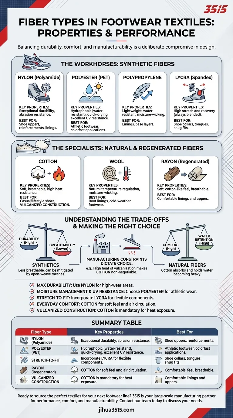 Quels sont les types de fibres couramment utilisés dans les textiles pour chaussures et leurs propriétés ? Un guide pour les concepteurs de chaussures Guide Visuel
