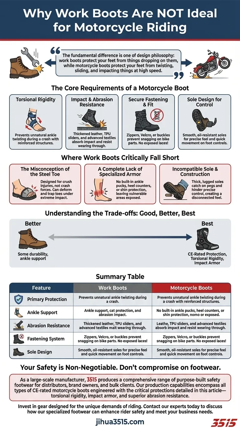 Pourquoi les chaussures de travail ne sont-elles pas idéales pour la moto ? Les lacunes critiques en matière de sécurité expliquées Guide Visuel