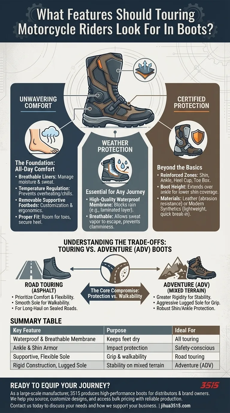 Quelles caractéristiques les motocyclistes de tourisme doivent-ils rechercher dans leurs bottes ? Confort et protection toute la journée Guide Visuel