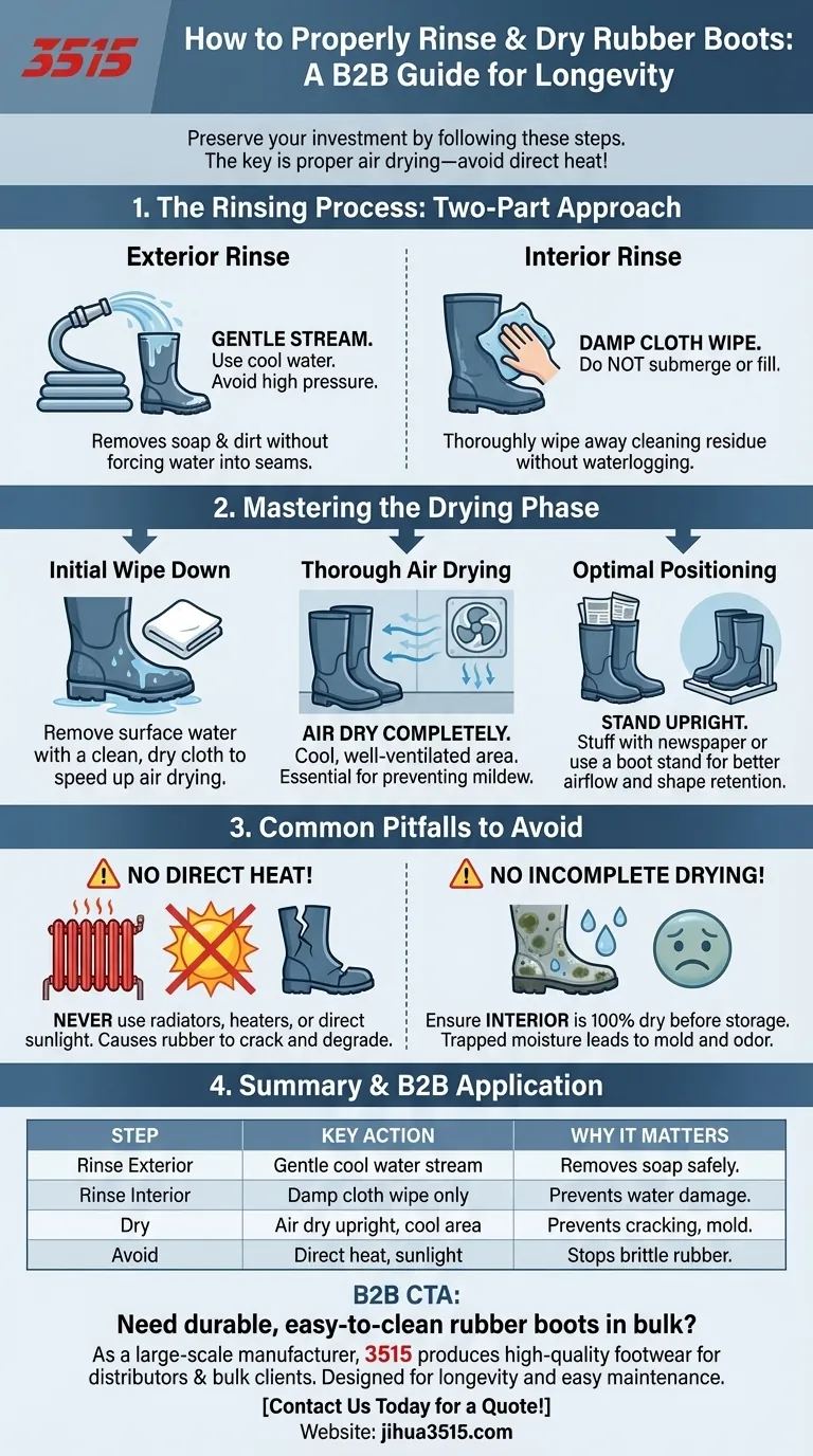 Comment rincer et sécher les bottes en caoutchouc après le nettoyage ? Éviter les fissures et les odeurs pour une usure durable Guide Visuel