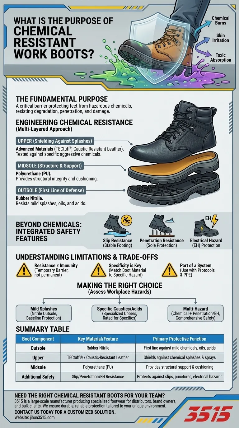 Quel est le but des bottes de travail résistantes aux produits chimiques ? Assurer une protection totale des pieds contre les dangers Guide Visuel