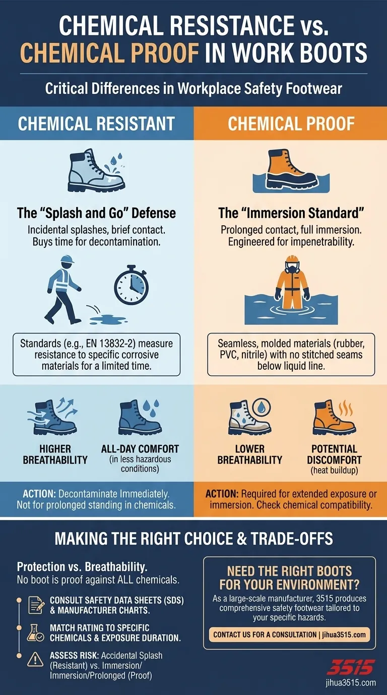 В чем разница между химической стойкостью и химической непроницаемостью в рабочей обуви? Выберите правильную защиту Визуальное руководство