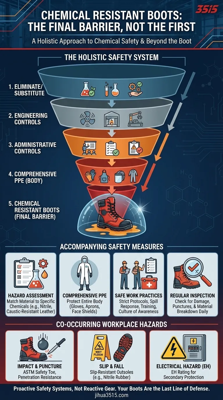 Quelles mesures de sécurité supplémentaires doivent accompagner les bottes résistantes aux produits chimiques ? Construire un système de sécurité complet Guide Visuel