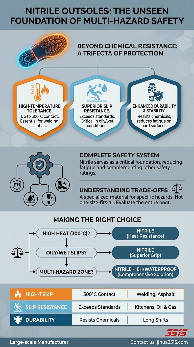 Quels sont les avantages des semelles extérieures en nitrile pour les bottes résistantes aux produits chimiques ? Protection supérieure contre la chaleur et le glissement Guide Visuel