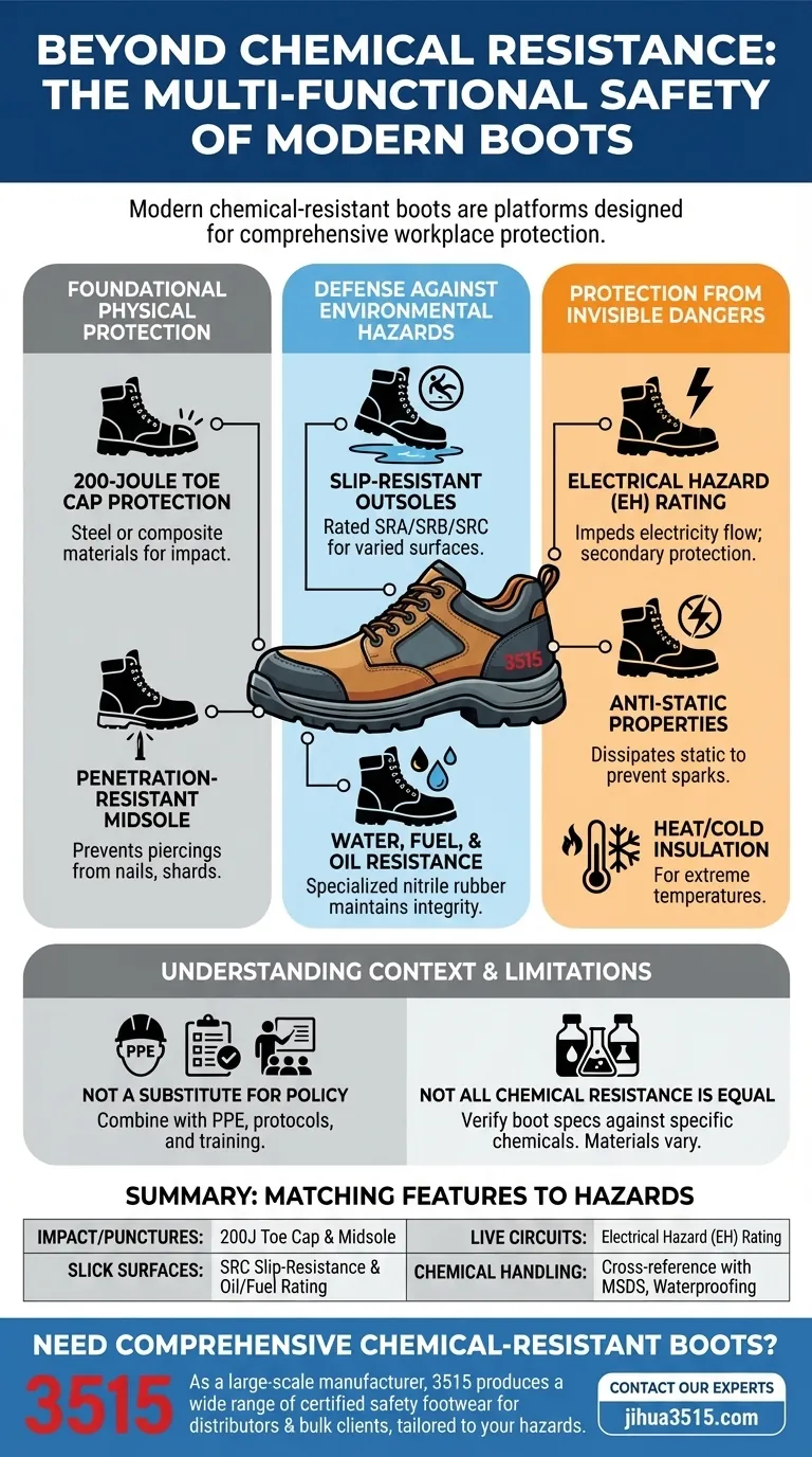 Quelles caractéristiques de sécurité supplémentaires peut-on trouver dans les bottes résistantes aux produits chimiques ? Protection essentielle contre les dangers multiples Guide Visuel
