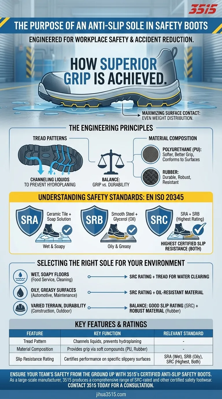 Qual è lo scopo di una suola antiscivolo negli scarponi di sicurezza? Prevenire costosi scivoloni e cadute sul posto di lavoro Guida Visiva