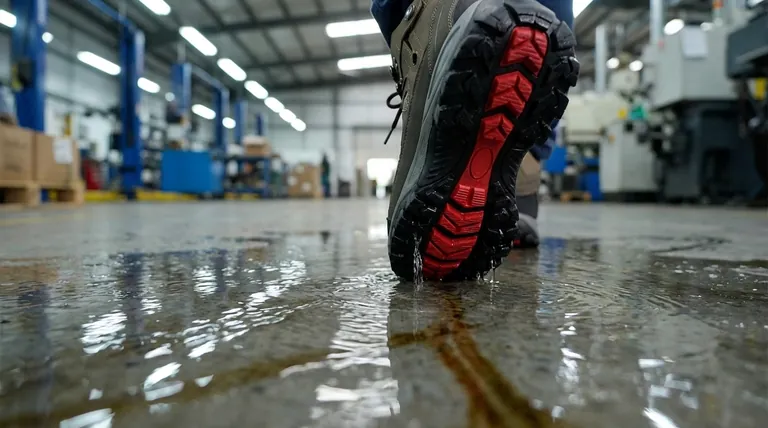 Qual è lo scopo di una suola antiscivolo negli scarponi di sicurezza? Prevenire costosi scivoloni e cadute sul posto di lavoro
