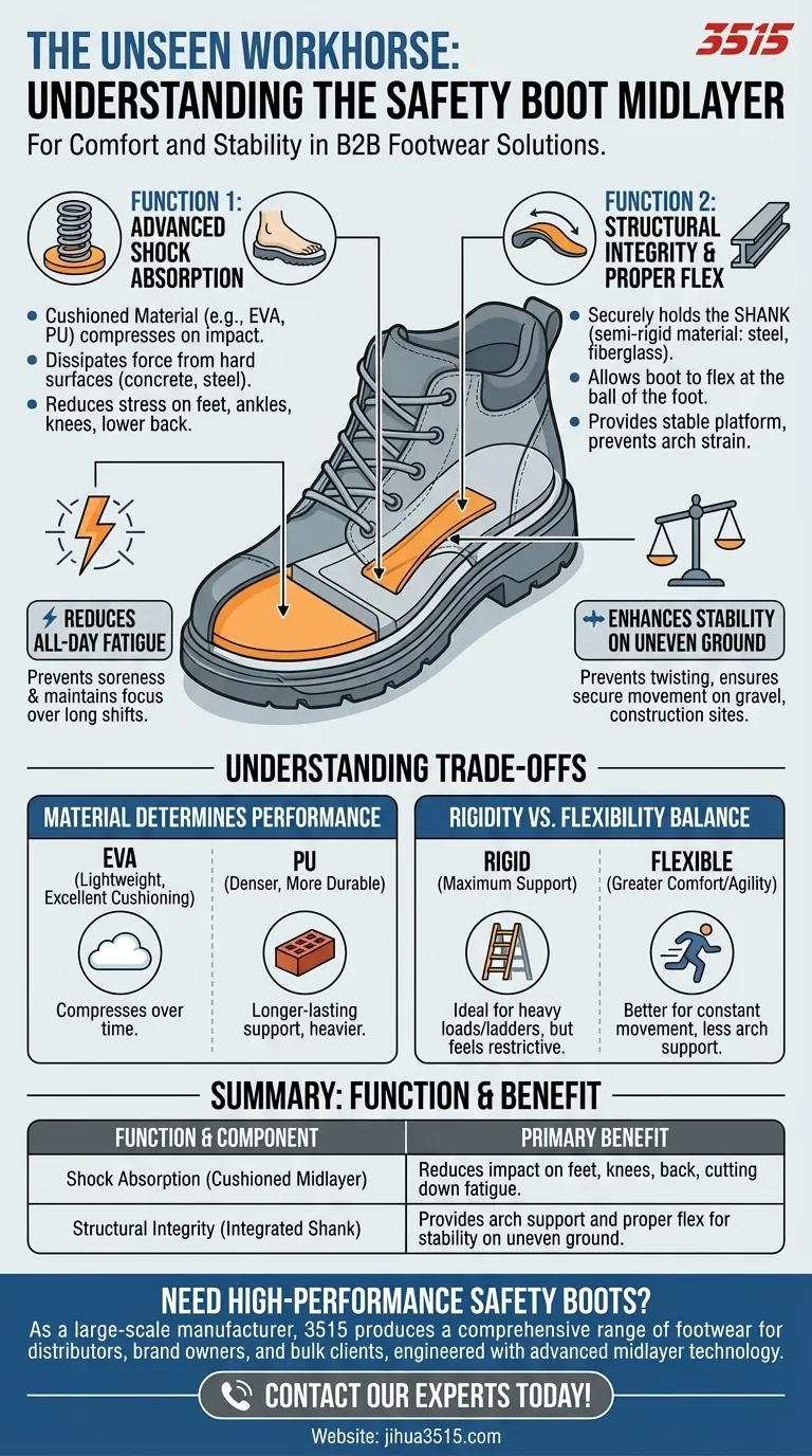 Comment la semelle intermédiaire d'une chaussure de sécurité contribue-t-elle au confort et à la stabilité ? Le cheval de bataille invisible expliqué Guide Visuel