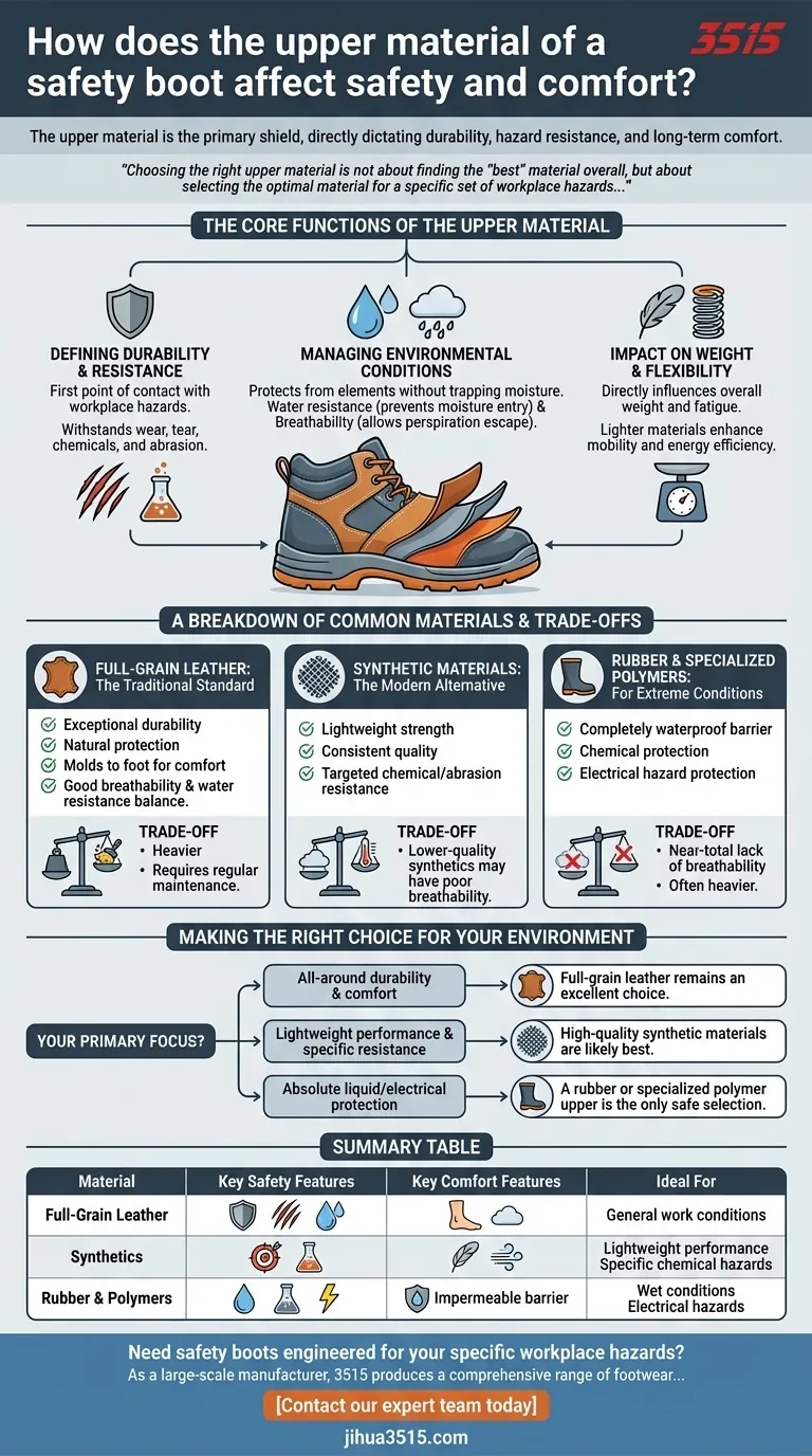 How does the upper material of a safety boot affect safety and comfort? Find the Right Shield for Your Feet Visual Guide