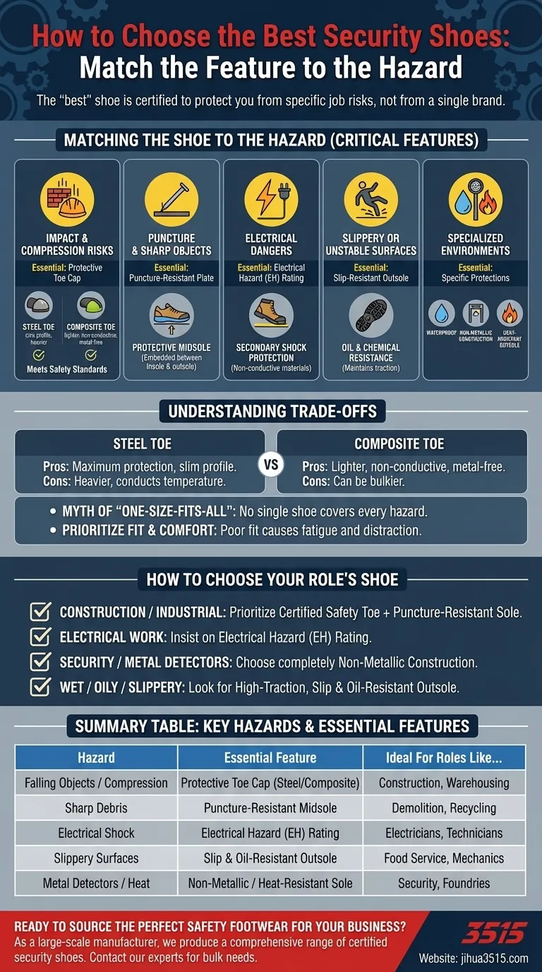 최고의 안전화는 무엇인가요? 직무의 위험 요소에 맞춰 신발을 선택하세요. 시각적 가이드