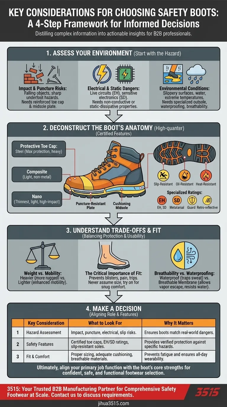 ¿Cuáles son las consideraciones clave al elegir botas de seguridad? Empareje los peligros con las características para una protección máxima Guía Visual