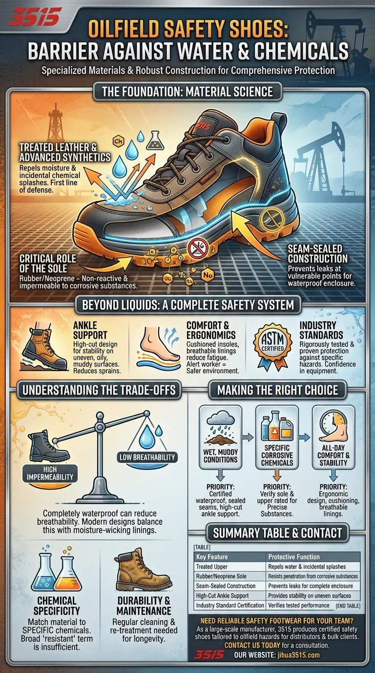 How do oilfield safety shoes protect against water and chemicals? Advanced Material Science Explained Visual Guide